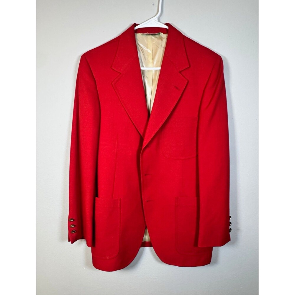 IZOD Lacoste Men's Red Solid Three-Button Notch Lapel Blazer Single Vent Vintage